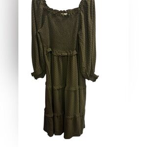 Southern Stitch Elegant Olive Green Smocked Dress